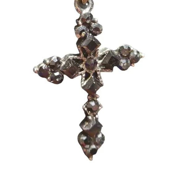 Black Marcasite Cross Pendent Necklace 12 - Picture 2 of 3